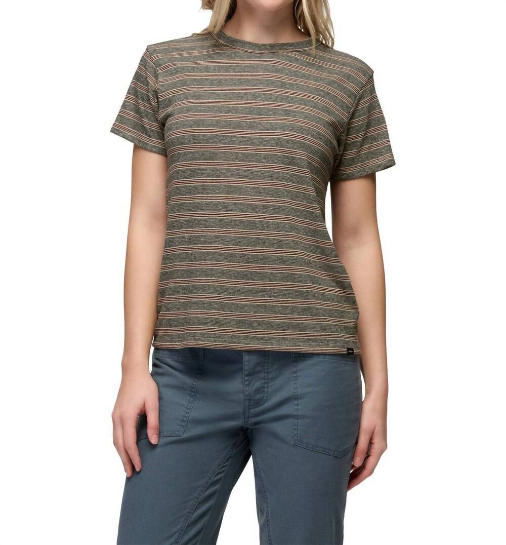 NEW PRANA cozy up short sleeve crewneck tee in cacao stripe